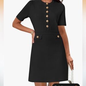 Merokeety Black Dress with Gold Buttons
